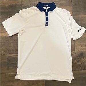 Bad Birdie White Polo with Navy Collar and Placket